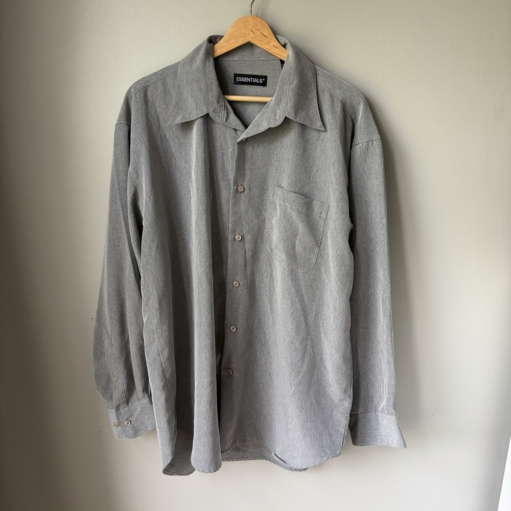 ESSENTIALS Men's Button Down Gray Dress Shirt Size Large